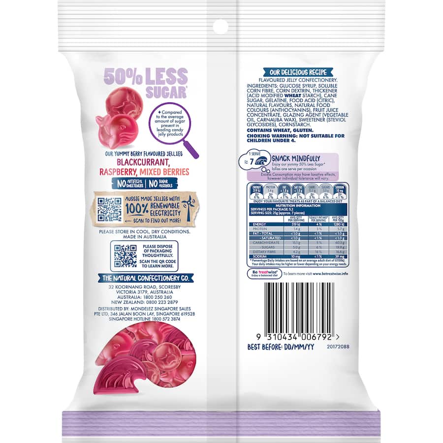 The Natural Confectionery Co. Lollies 50% Less Sugar Berry Wave 130g