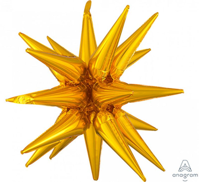 Large magic gold star foil balloon, 76cm x 88cm, perfect for celebrations and party decorations. Self-sealing and durable.