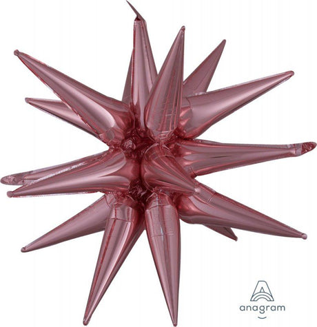 Large rose gold magic star foil balloon, 76cm x 88cm, perfect for celebrations and elegant decor.