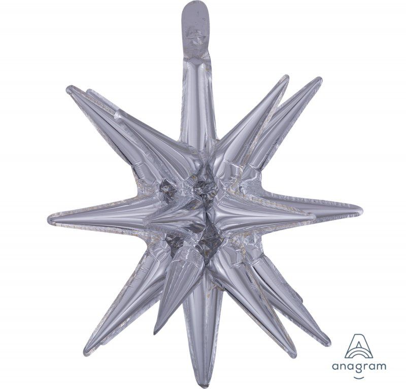 Shiny silver star-shaped foil balloon, 45cm x 50cm, perfect for celebrations and event decorations.
