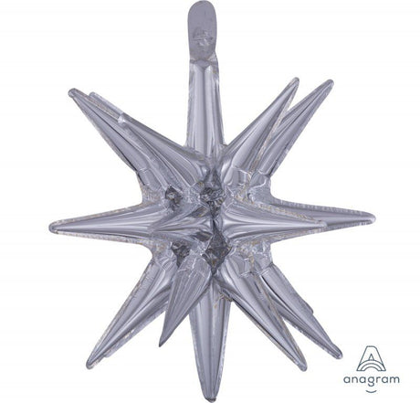 Shiny silver star-shaped foil balloon, 45cm x 50cm, perfect for celebrations and event decorations.