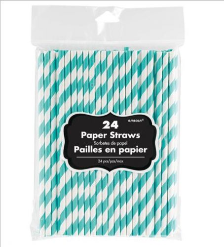 Pack of 24 eco-friendly paper straws in robin's egg blue, 19cm long, perfect for parties and reducing plastic waste.