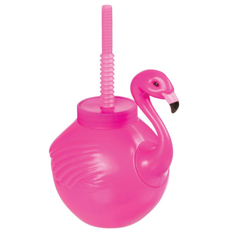 Flamingo-themed 532ml sippy cup, BPA-free, spill-proof, easy-grip design for toddlers, dishwasher safe, bright and fun.