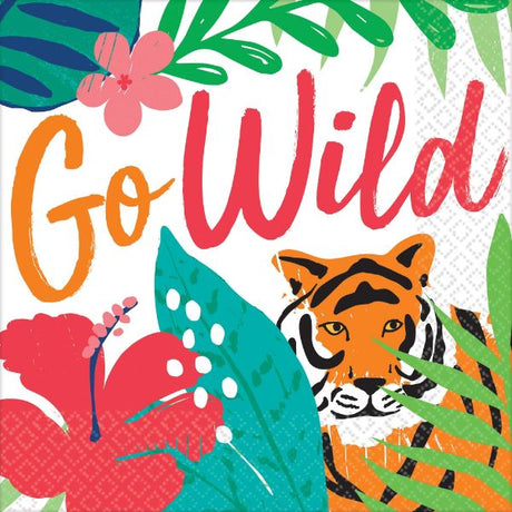 Vibrant Tropical Jungle Go Wild Beverage Napkins, ideal for parties, featuring exotic designs for fun and stylish gatherings.