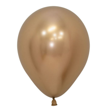 Pack of 50 Sempertex 12cm metallic reflex gold latex balloons, perfect for elegant celebrations and decor.