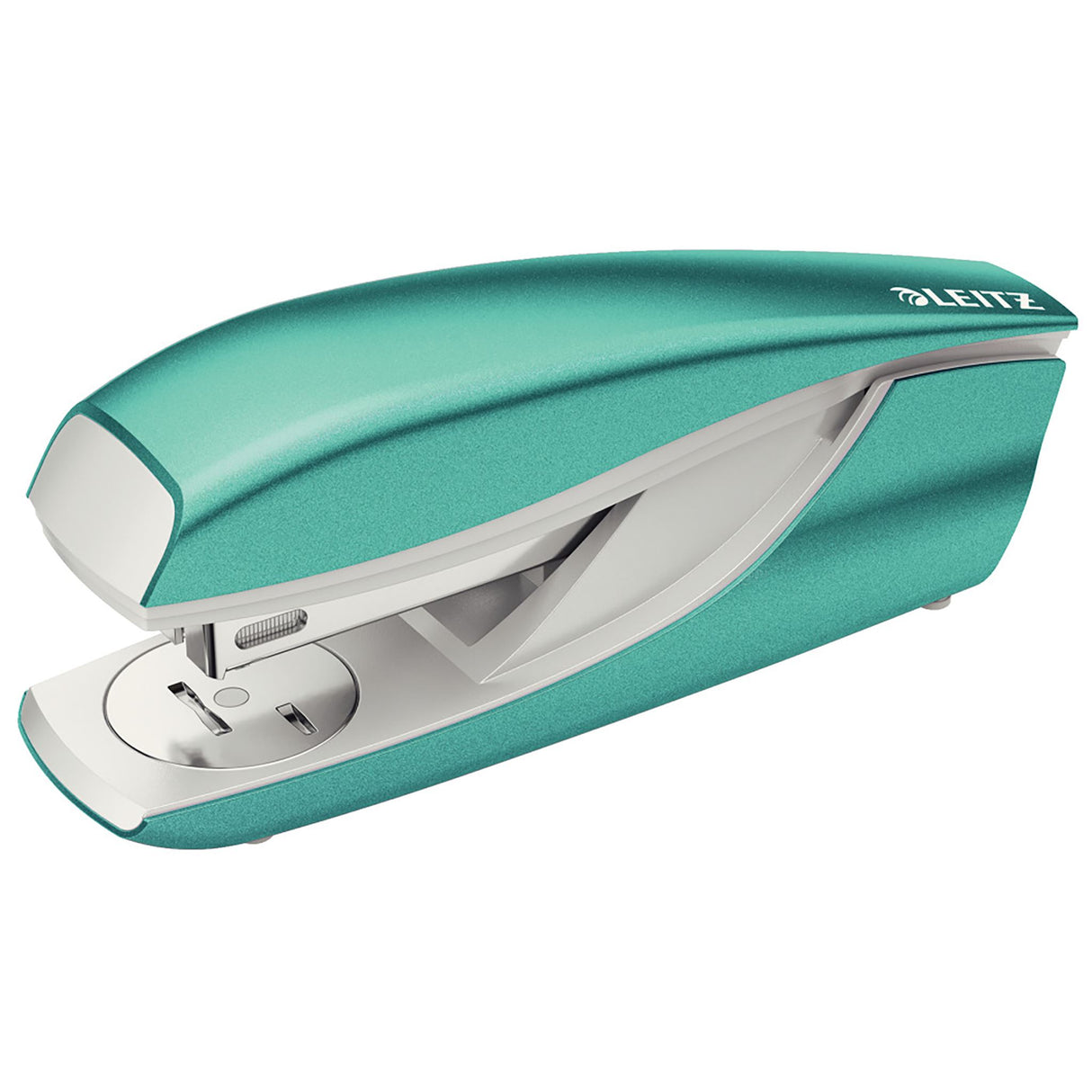 Leitz Nexxt Wow Stapler in Ice Blue, stylish and robust, staples up to 30 sheets with integrated staple remover.