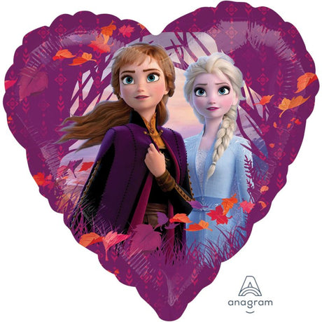 45cm Frozen 2 Love Balloon featuring Anna and Elsa, perfect for festive celebrations and birthday parties.