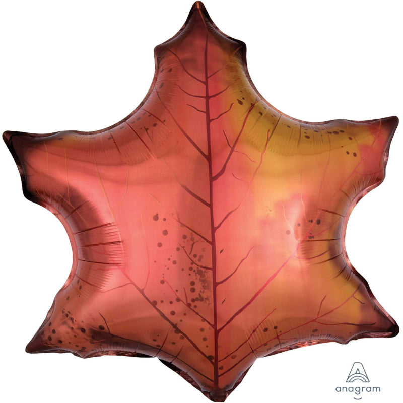 Supershape XL Orange Maple Leaf balloon, 63cm, vibrant autumn design, perfect for festive celebrations and parties.