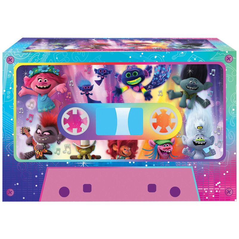 Colorful Trolls World Tour favor boxes (pack of 8) for party treats, measuring 12cm x 7cm x 4cm, perfect for celebrations.
