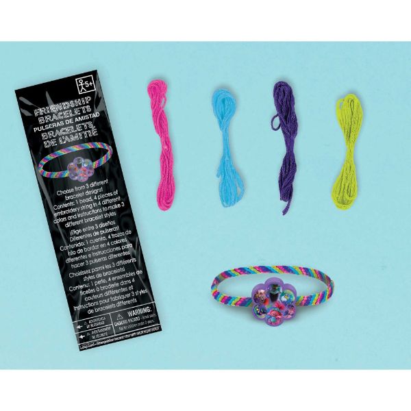 Colorful Trolls World Tour Friendship Bracelets Kit with 4 strings and instructions for creative bracelet-making fun.