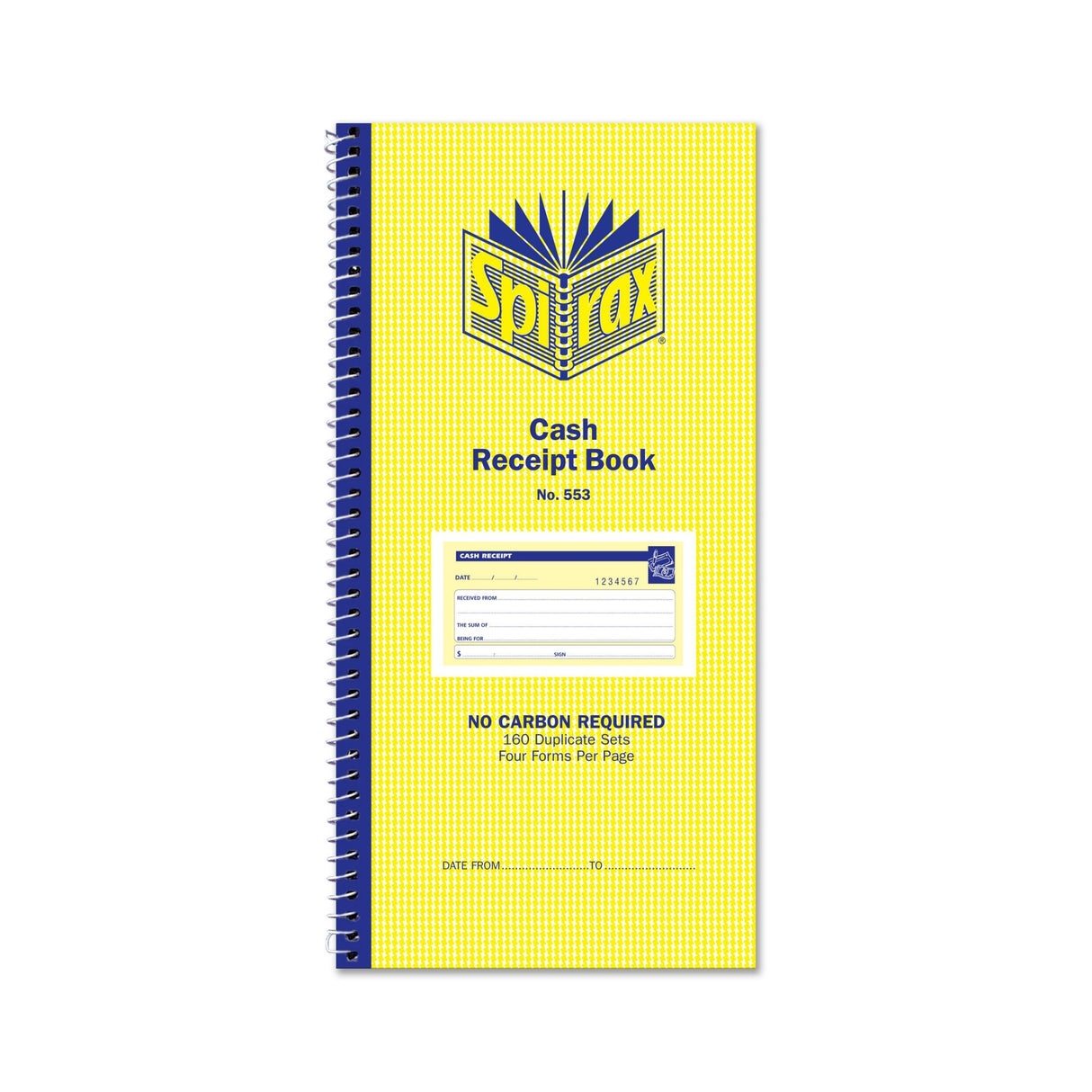 Spirax 553 Cash Receipt Book with 80 duplicate sets, premium NCR paper, and spiral binding for easy record-keeping.