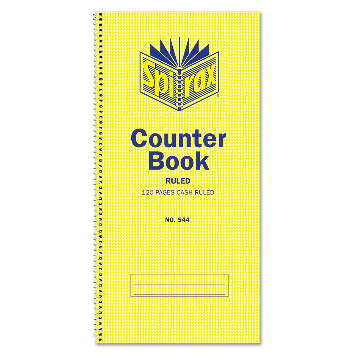 Spirax 544 Counter Book for cash records, 120 pages, cash ruled lines, side spiral binding, ideal for small businesses.