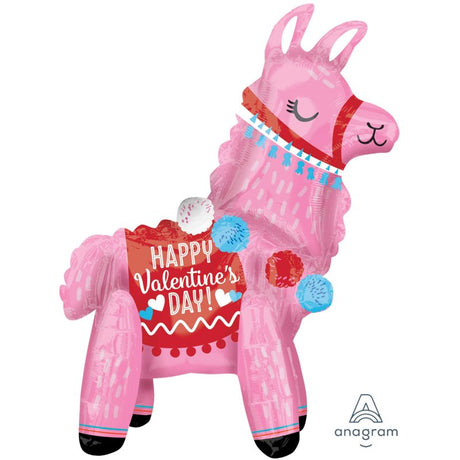 Multi-Balloon Happy Valentine's Day Standing Llama decoration with vibrant colors, perfect for celebrating love and joy.