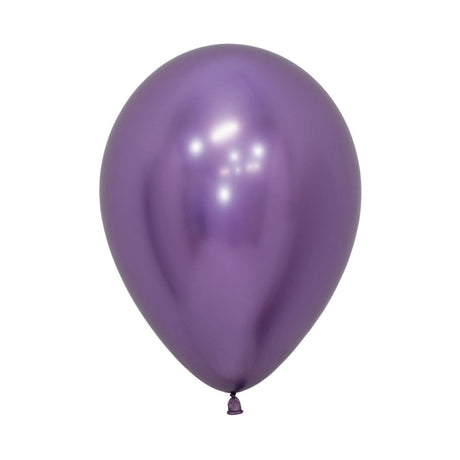 Pack of 50 metallic reflex violet latex balloons, 30cm each, perfect for elegant party decorations.