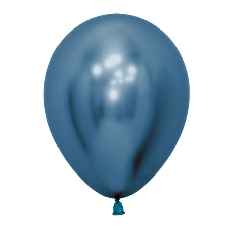 Pack of 12 Metallic Reflex Blue Latex Balloons, 30cm; ideal for vibrant party decor and balloon bouquets.
