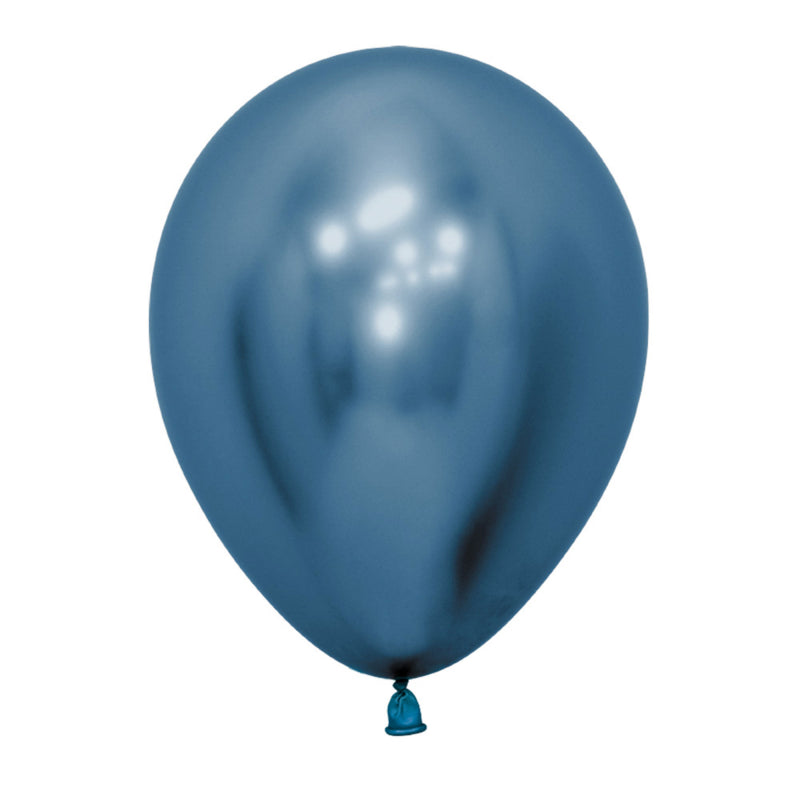 Pack of 50 metallic reflex blue latex balloons, 30cm, perfect for elegant celebrations and decorations.