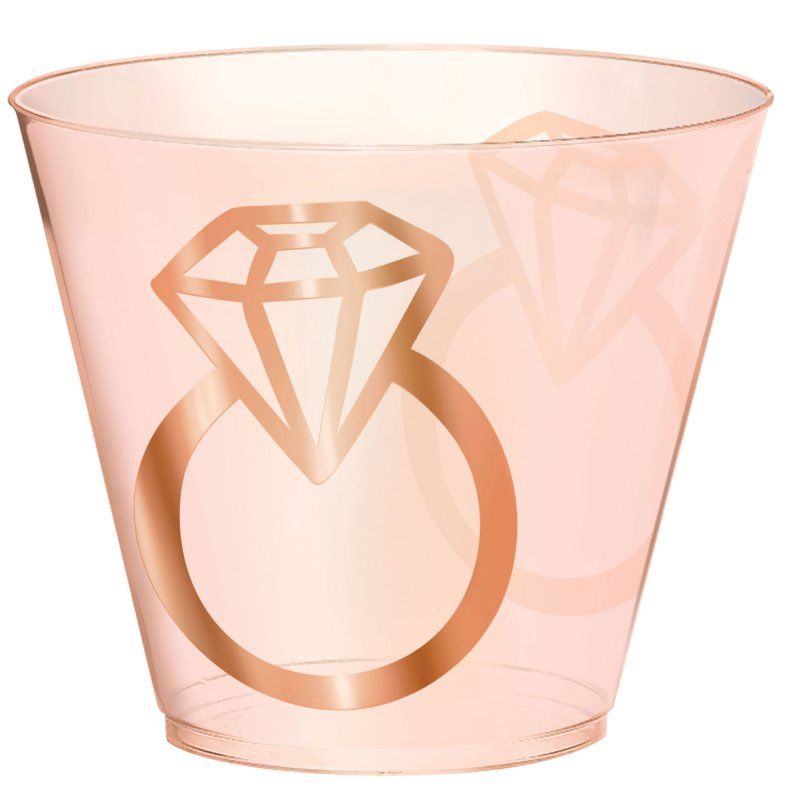 Elegant blush plastic tumblers with diamond hot stamp, perfect for weddings and celebrations, pack of 30, 9 oz each.