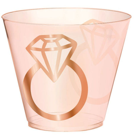 Elegant blush plastic tumblers with diamond hot stamp, perfect for weddings and celebrations, pack of 30, 9 oz each.