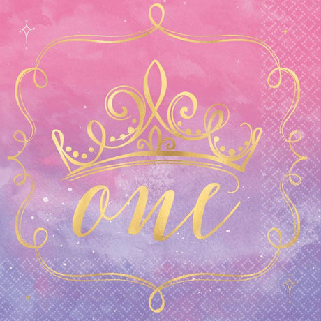 Pack of 16 Disney Princess 1st Birthday lunch napkins featuring vibrant designs, perfect for festive party décor.