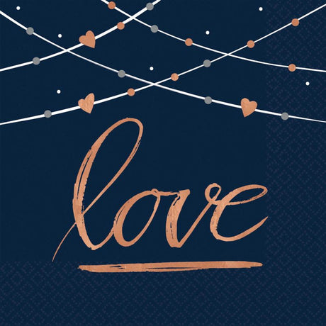 Navy Bride Beverage Napkins with elegant hot stamping, pack of 16 for stylish wedding celebrations.