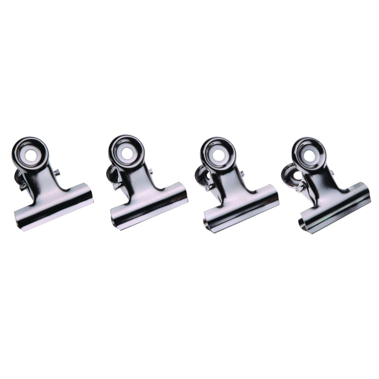Chrome bulldog clips by Esselte, 31mm, suitable for organizing documents with a label crevice and hanging hole, box of 144.