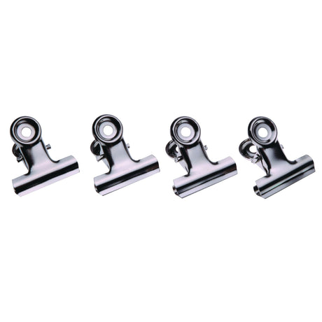 Durable 75mm chrome Bulldog clips from Esselte, perfect for organizing papers with secure grip and labeling features.