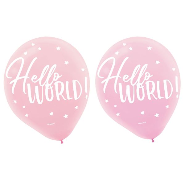 Vibrant pack of 15 Oh Baby Girl latex balloons, perfect for baby showers and gender reveals, featuring charming designs.