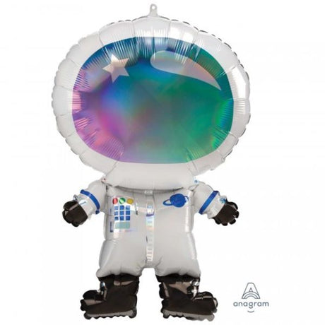 Holographic iridescent astronaut-shaped 50cm x 76cm self-sealing foil balloon.