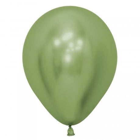 Pack of 50 metallic reflex lime green latex balloons, perfect for vibrant party decor and celebrations.