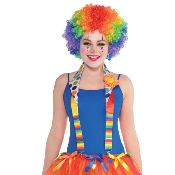 Vibrant Clown Deluxe Suspenders featuring adjustable straps and colorful patterns for fun costume accessorizing.