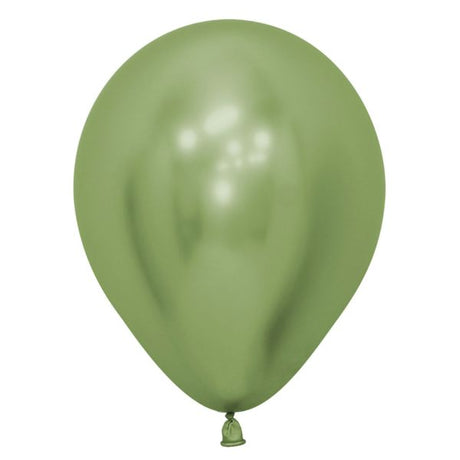 Pack of 50 Sempertex 30cm Metallic Reflex Lime Green Balloons, perfect for vibrant party decorations and celebrations.