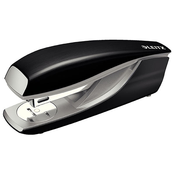Leitz Nexxt Style HS Black stapler with sleek design, staples up to 30 sheets, features integrated remover and easy refill.