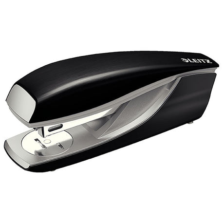 Leitz Nexxt Style HS Black stapler with sleek design, staples up to 30 sheets, features integrated remover and easy refill.