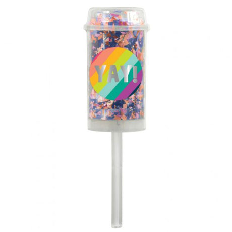 Pack of 2 push-up confetti poppers filled with vibrant multi-coloured foil, perfect for celebrations and events.