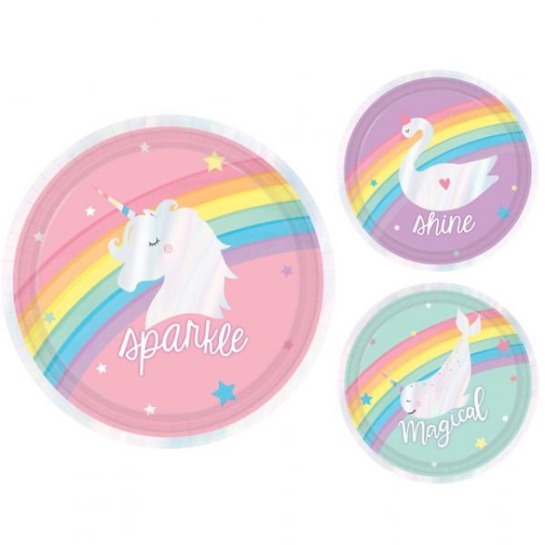 Magical Rainbow Birthday 7" / 17cm Iridescent Paper Lunch Plates (Pack of 8)