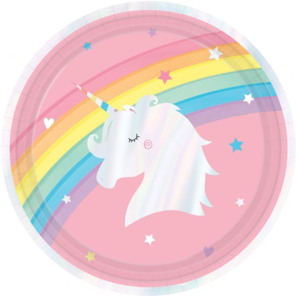 Magical Rainbow Birthday 9" / 22cm Iridescent Paper Dinner Plates (Pack of 8)
