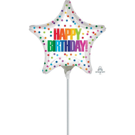 Vibrant 22cm foil balloon with colorful dots, perfect for adding joy to any birthday celebration.