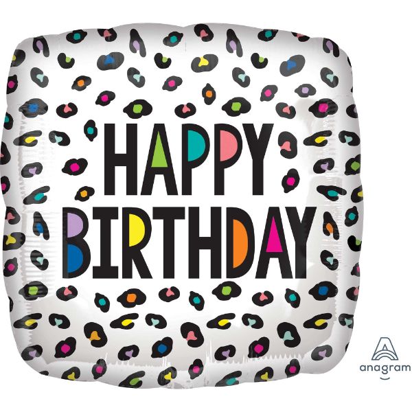 Vibrant 45cm Rainbow Leopard Happy Birthday Balloon with fun print, perfect for festive celebrations and party décor.