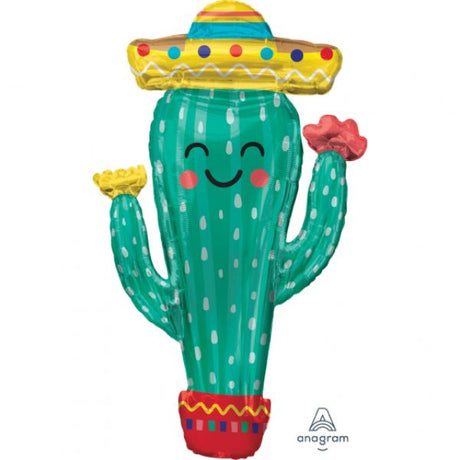 Vibrant SuperShape XL Fiesta Cactus balloon, 60cm x 96cm, perfect for lively celebrations and party decor.