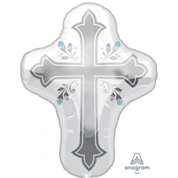 SuperShape XL Holy Day Cross Balloon, vibrant and elegant design for Christian celebrations, 58cm x 71cm