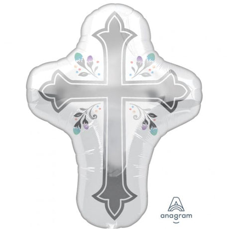 SuperShape XL Holy Day Cross Balloon, vibrant and elegant design for Christian celebrations, 58cm x 71cm