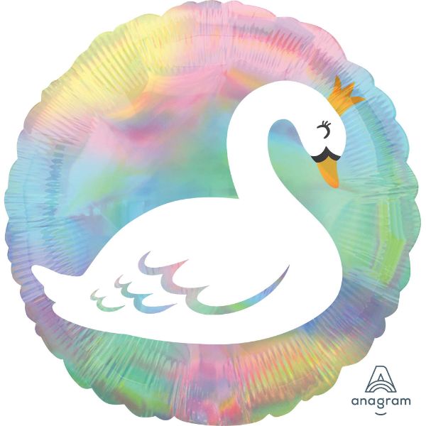 45cm Holographic Iridescent Pastel Swan Balloon, perfect for vibrant celebrations and eye-catching decor.