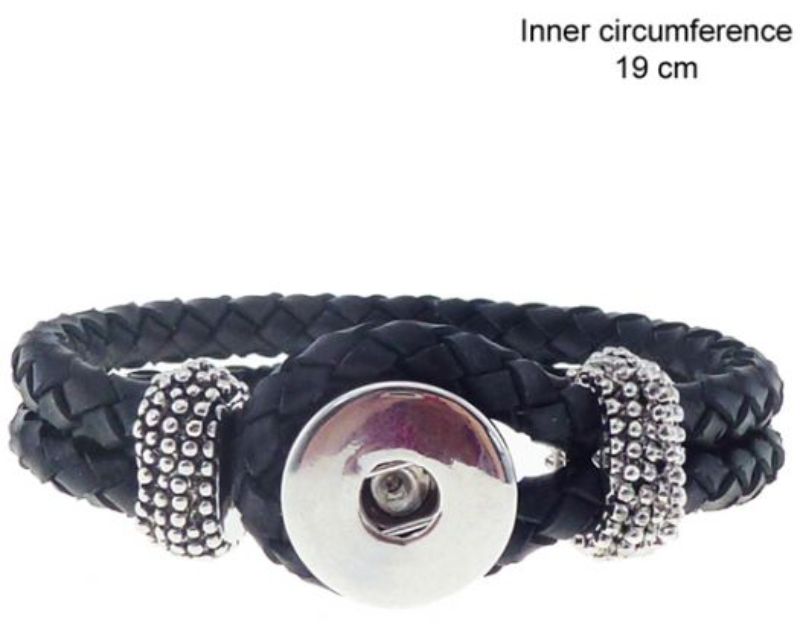 REDFOX Black Bracelet, 19cm circumference, crafted from imitation braided leather, stylish and durable accessory.
