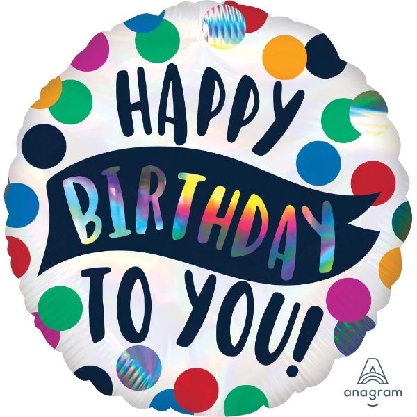 45cm holographic foil balloon with 'Happy Birthday To You' print, perfect for vibrant birthday celebrations.