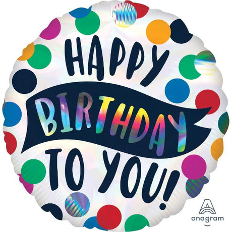 45cm holographic foil balloon with 'Happy Birthday To You' print, perfect for vibrant birthday celebrations.