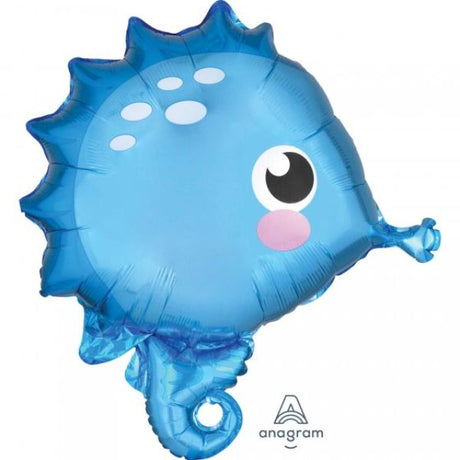 Vibrant 45cm seahorse foil balloon, perfect for beach-themed parties and ocean decor.