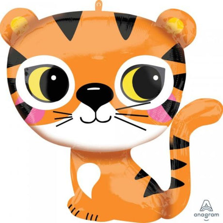 Vibrant SuperShape XL Tiger balloon, 63cm, perfect for jungle-themed parties and celebrations.