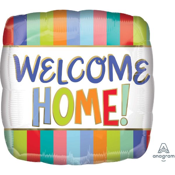 45cm self-sealing foil balloon with colorful stripes, perfect for welcoming someone home.