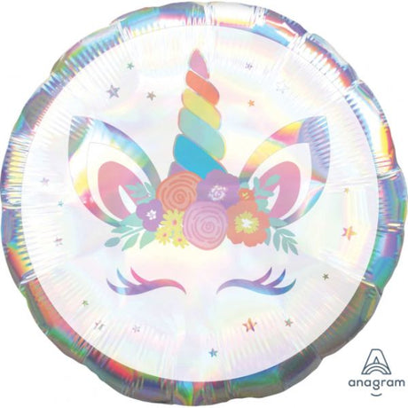 Jumbo iridescent unicorn foil balloon, 71cm, perfect for parties and celebrations, reflecting colorful hues.