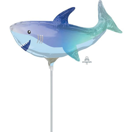 Foil Mini Shape Shark balloon in vibrant colors, perfect for ocean-themed parties and children's celebrations.